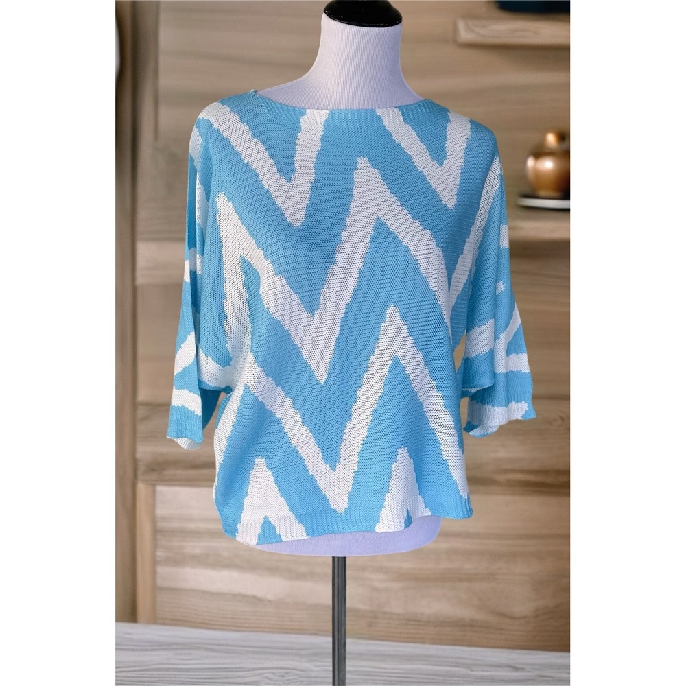 AQRL Anthony's Woman's (One‎ Size) Blue Sweater Crochet Dolman Sleeve